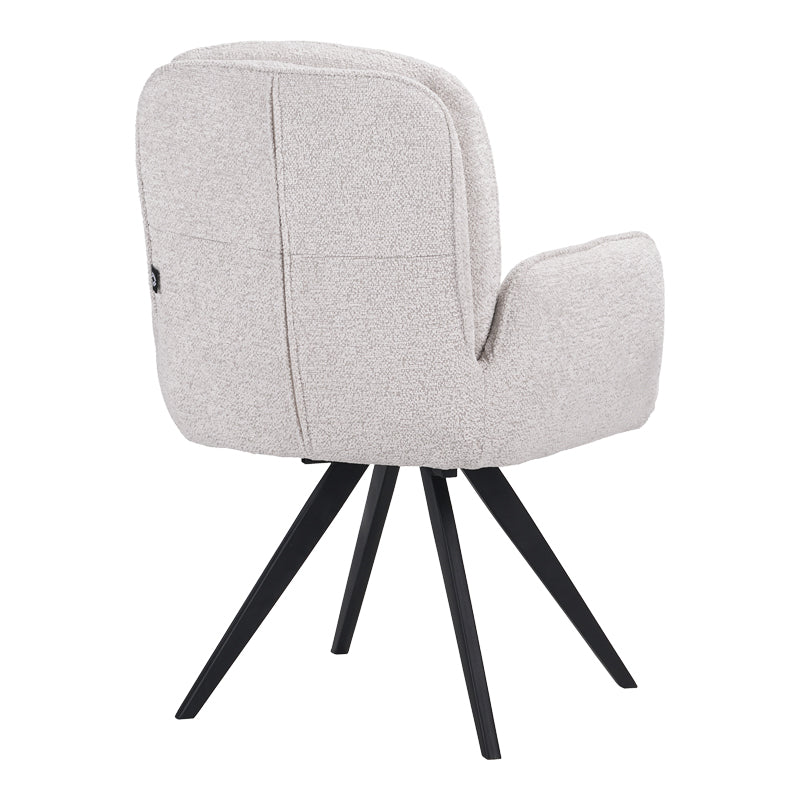 Novo pakoworld swivel armchair, white bouclé fabric, black metal legs, 65.5x60x90cm