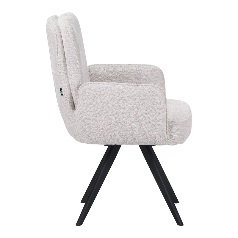 Novo pakoworld swivel armchair, white bouclé fabric, black metal legs, 65.5x60x90cm