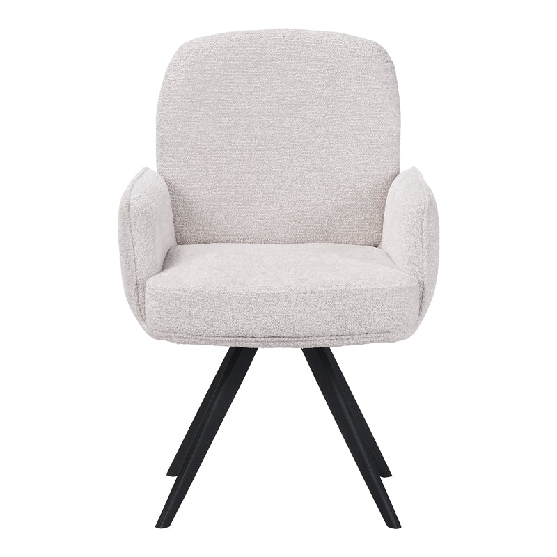 Novo pakoworld swivel armchair, white bouclé fabric, black metal legs, 65.5x60x90cm