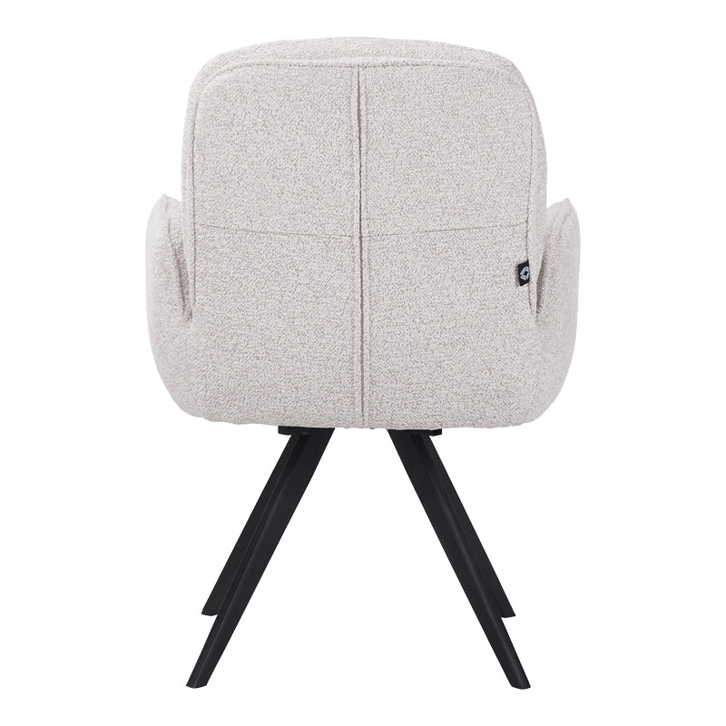 Novo pakoworld swivel armchair, white bouclé fabric, black metal legs, 65.5x60x90cm