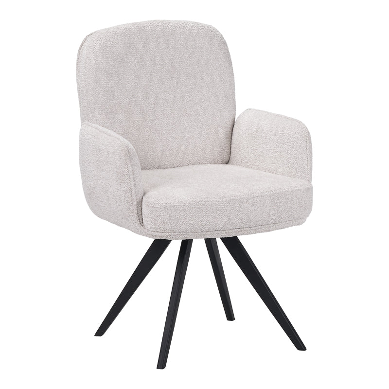 Novo pakoworld swivel armchair, white bouclé fabric, black metal legs, 65.5x60x90cm
