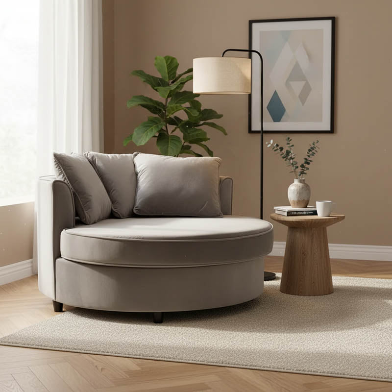 Armchair-sofa pakoworld sofa round in grey velvet 123x120x85cm