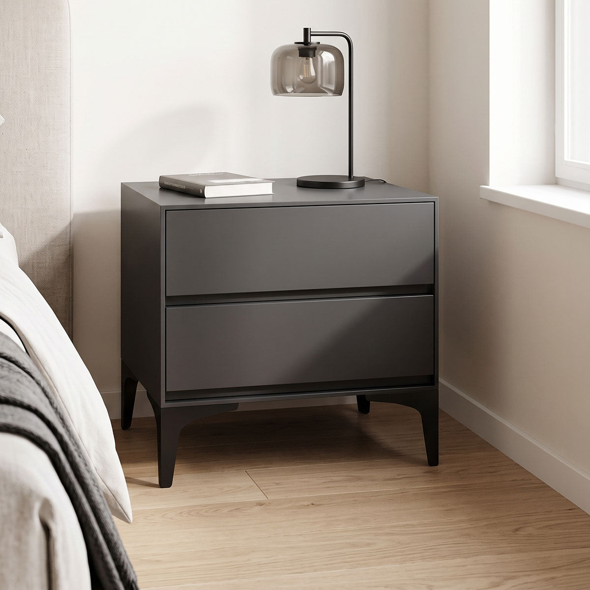 Lamesa pakoworld mdf bedside table in anthracite color 50x40x48cm