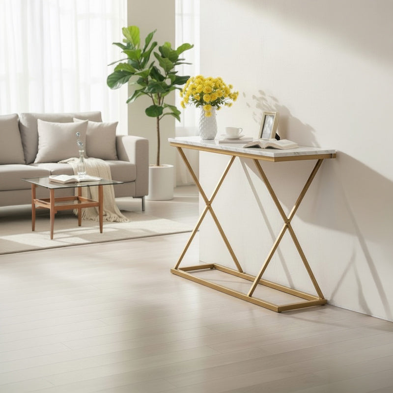 Glimmer pakoworld console table marble white with golden metal 100x30x80cm