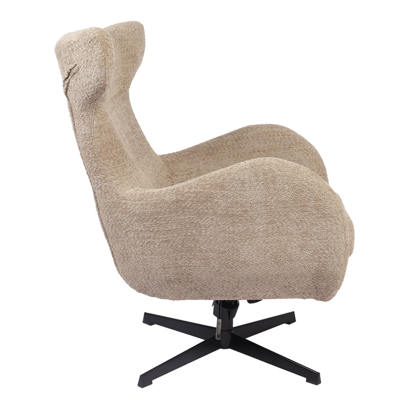 Swivel armchair Zefrina pakoworld grey beige fabric and base in black color 77x82x100-107cm