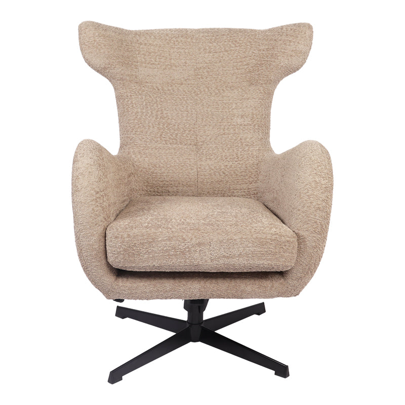 Swivel armchair Zefrina pakoworld grey beige fabric and base in black color 77x82x100-107cm