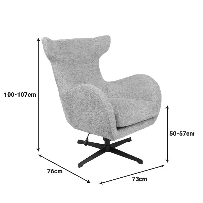 Swivel armchair Zefrina pakoworld grey beige fabric and base in black color 77x82x100-107cm