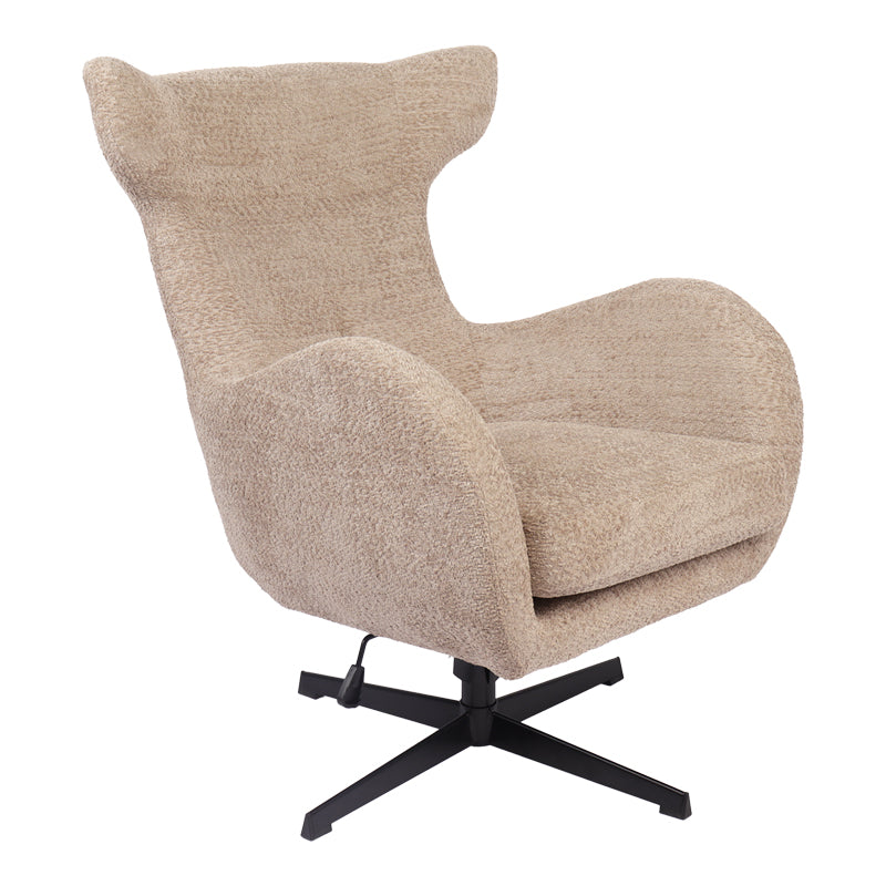 Swivel armchair Zefrina pakoworld grey beige fabric and base in black color 77x82x100-107cm
