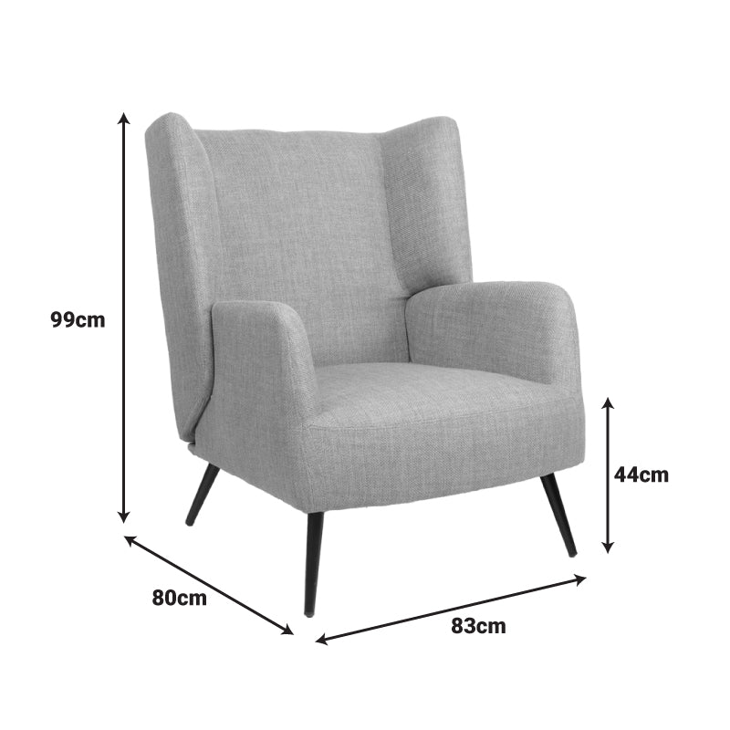 Armchair Mareta pakoworld grey-beige fabric and legs in black color 83x80x99cm
