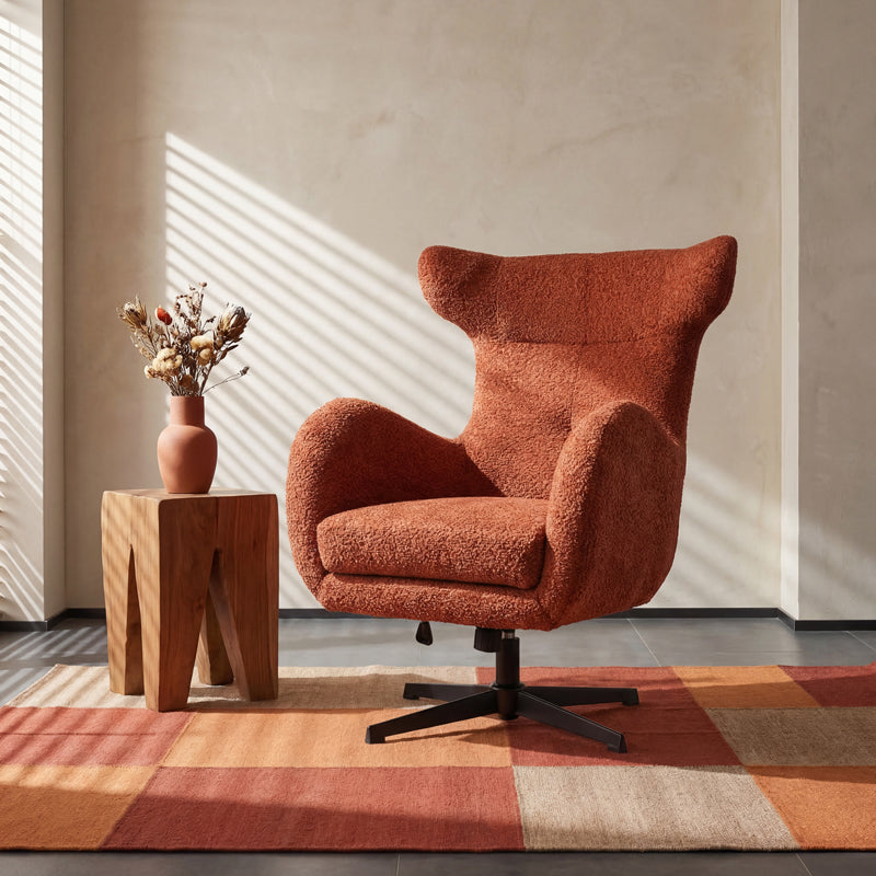 Swivel armchair Zefrina pakoworld terracotta  fabric and base in black color 77x82x100-107cm