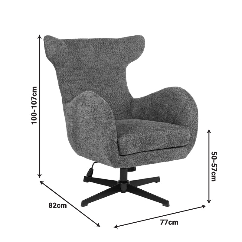 Swivel armchair Zefrina pakoworld terracotta  fabric and base in black color 77x82x100-107cm