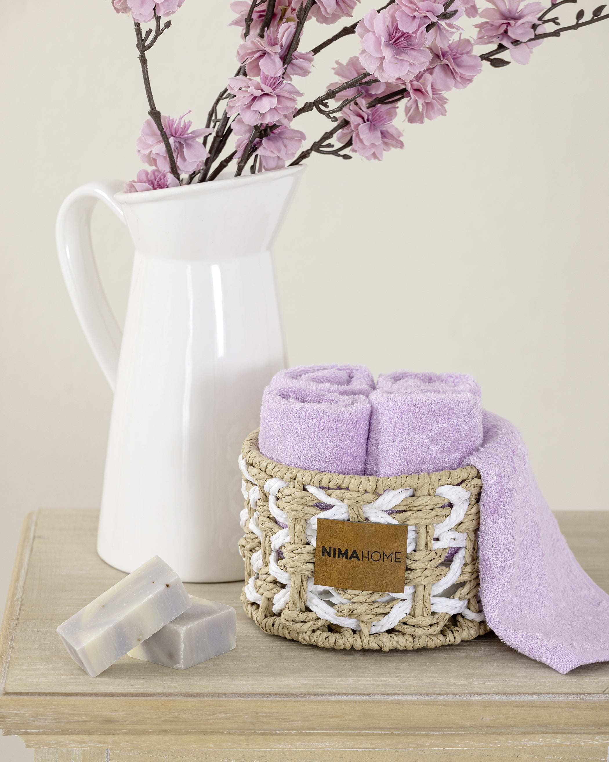 Καλαθάκι  με 5 τεμάχια Λαβέτες - Bamboo Calm Pink