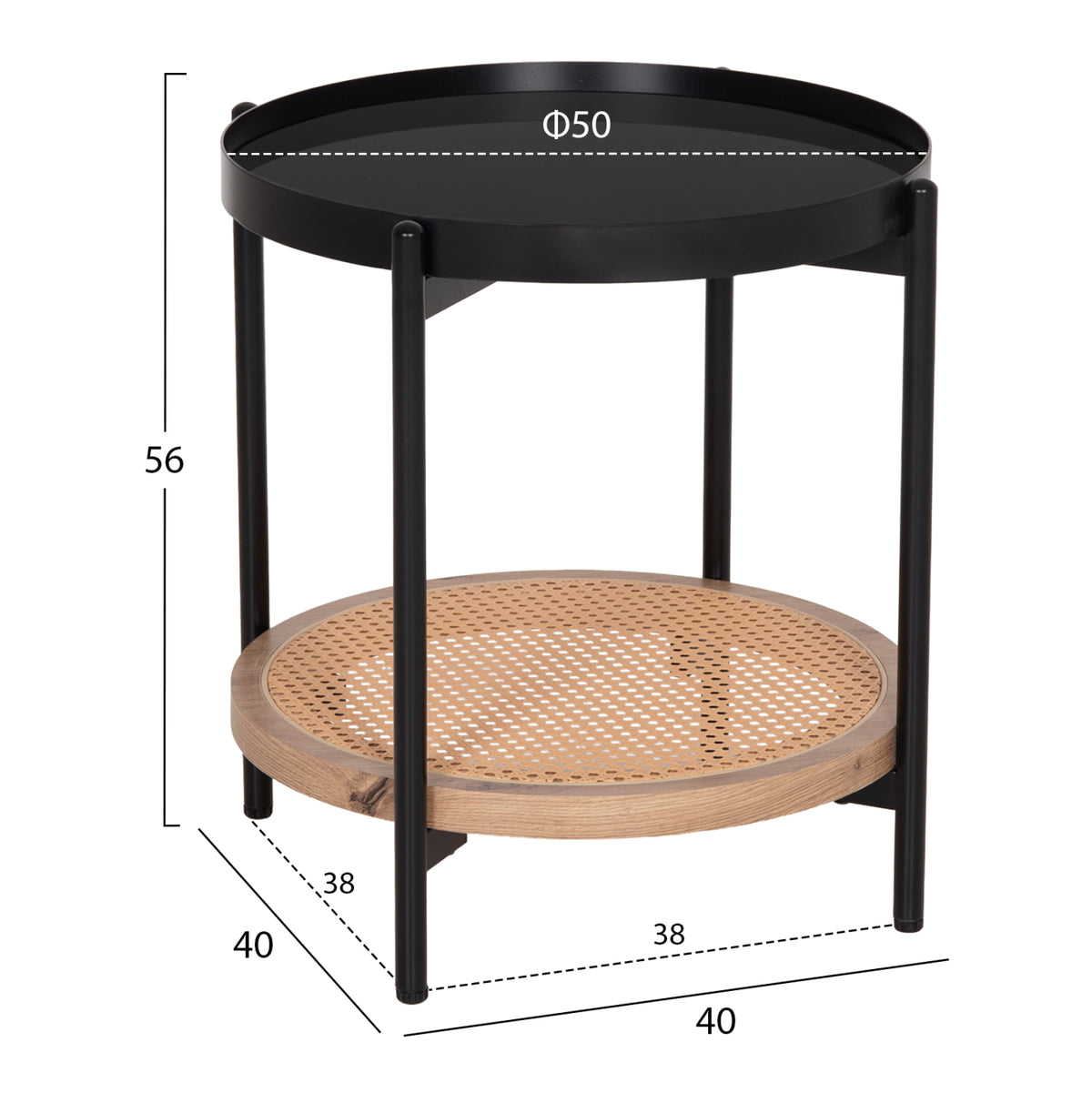 ΒΟΗΘΗΤΙΚΟ ΤΡΑΠΕΖΙ SEITZ HM18031 ΓΥΑΛΙ TOP-ΜΕΤΑΛΛΟ-RATTAN ΣΕ ΦΥΣΙΚΟ Φ50x56Υεκ.