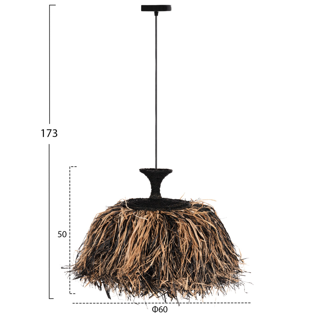 ΦΩΤΙΣΤΙΚΟ ΟΡΟΦΗΣ ORDEM HM4716 ΚΑΠΕΛΟ ΙΝΕΣ SISAL & ΜΠΑΝΑΝΑΣ-ΜΑΥΡΟ & ΦΥΣΙΚΟ Φ60x50Υεκ