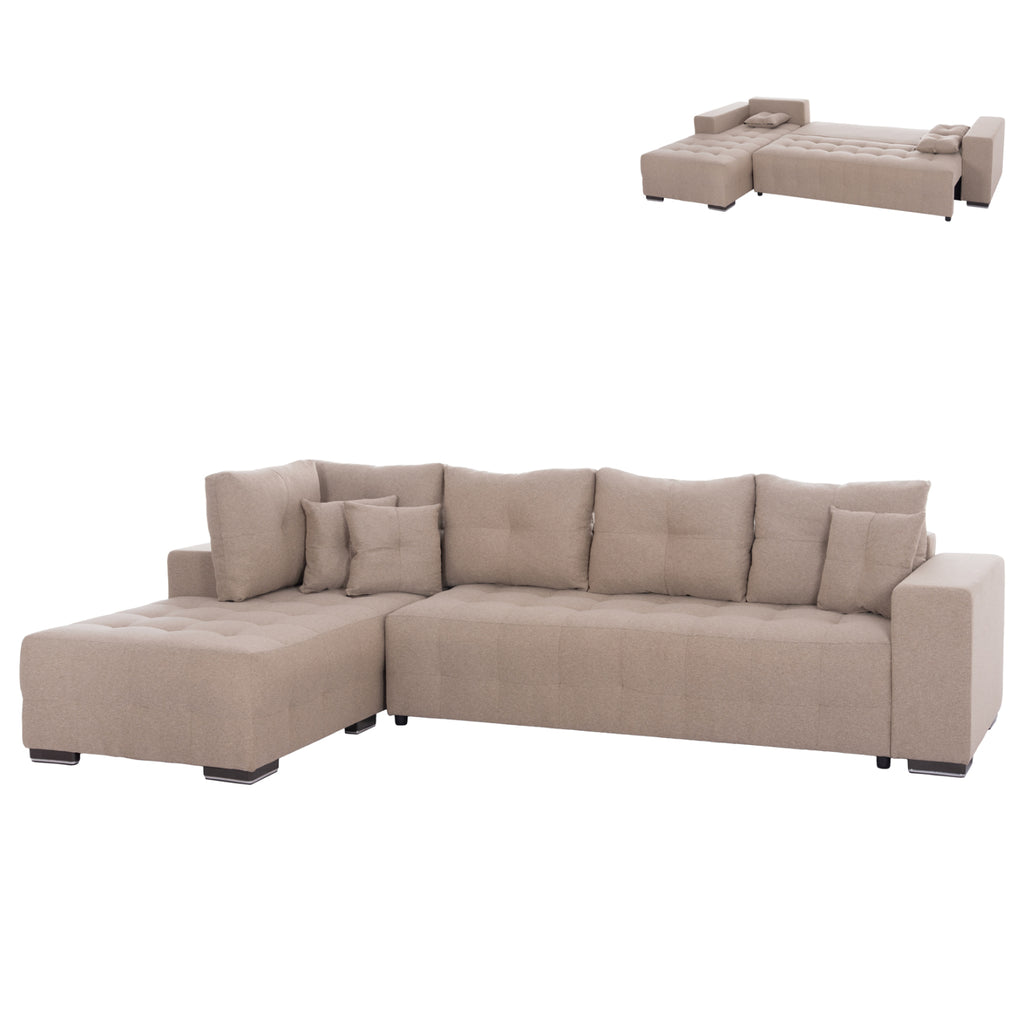 ΓΩΝΙΑΚΟΣ ΚΑΝΑΠΕΣ-ΚΡΕΒΑΤΙ ΜΕ ΑΠΟΘ.ΧΩΡΟ TRENDSTON HM3302.03L ΜΠΕΖ ΥΦΑΣΜΑ 298x177x95Υεκ