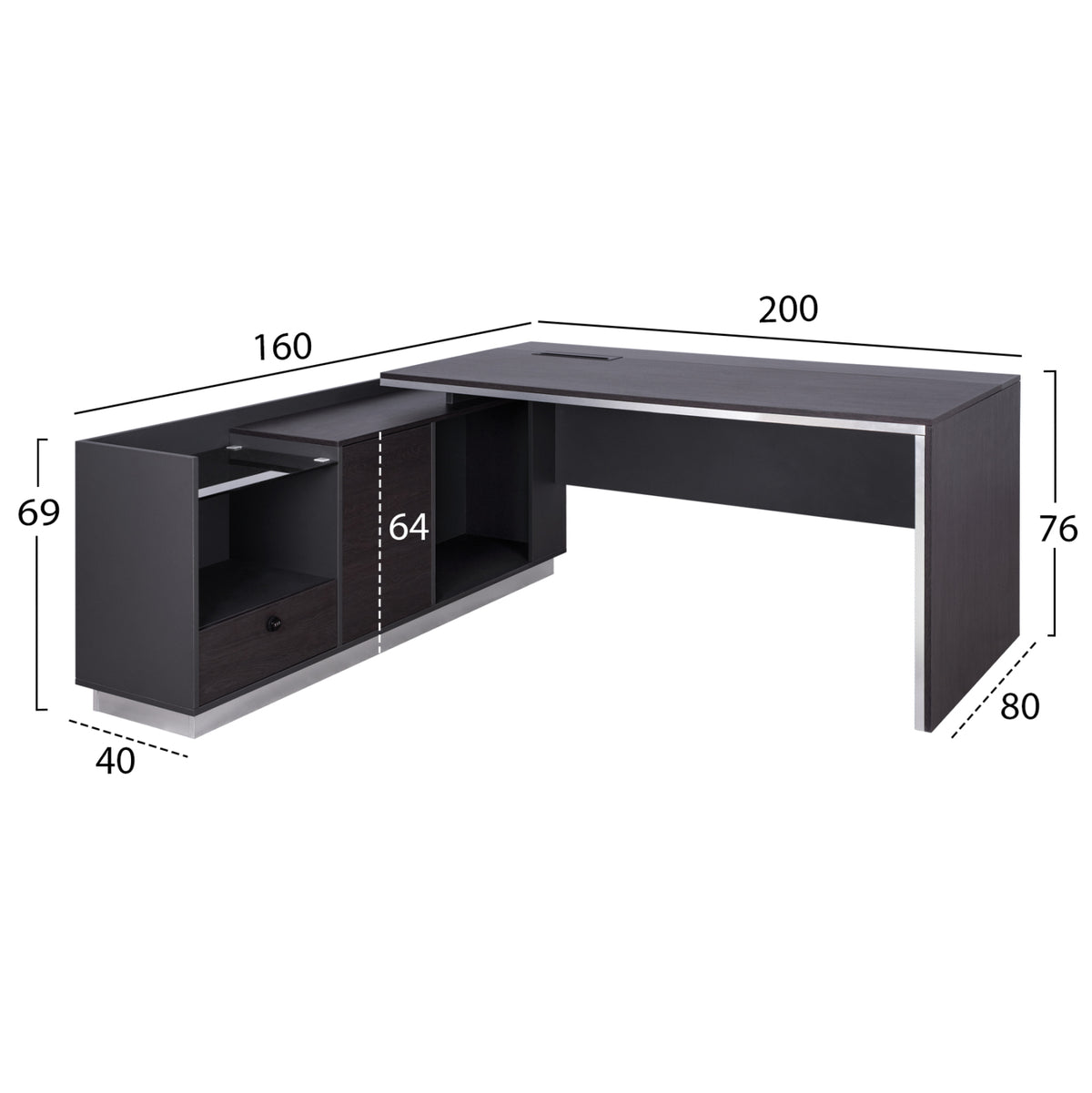 ΓΡΑΦΕΙΟ ΕΠΑΓΓΕΛΜΑΤΙΚΟ ΑΡΙΣΤΕΡΗ ΓΩΝΙΑ ROSEWOOD HM2112L 200X160X76Υ εκ.