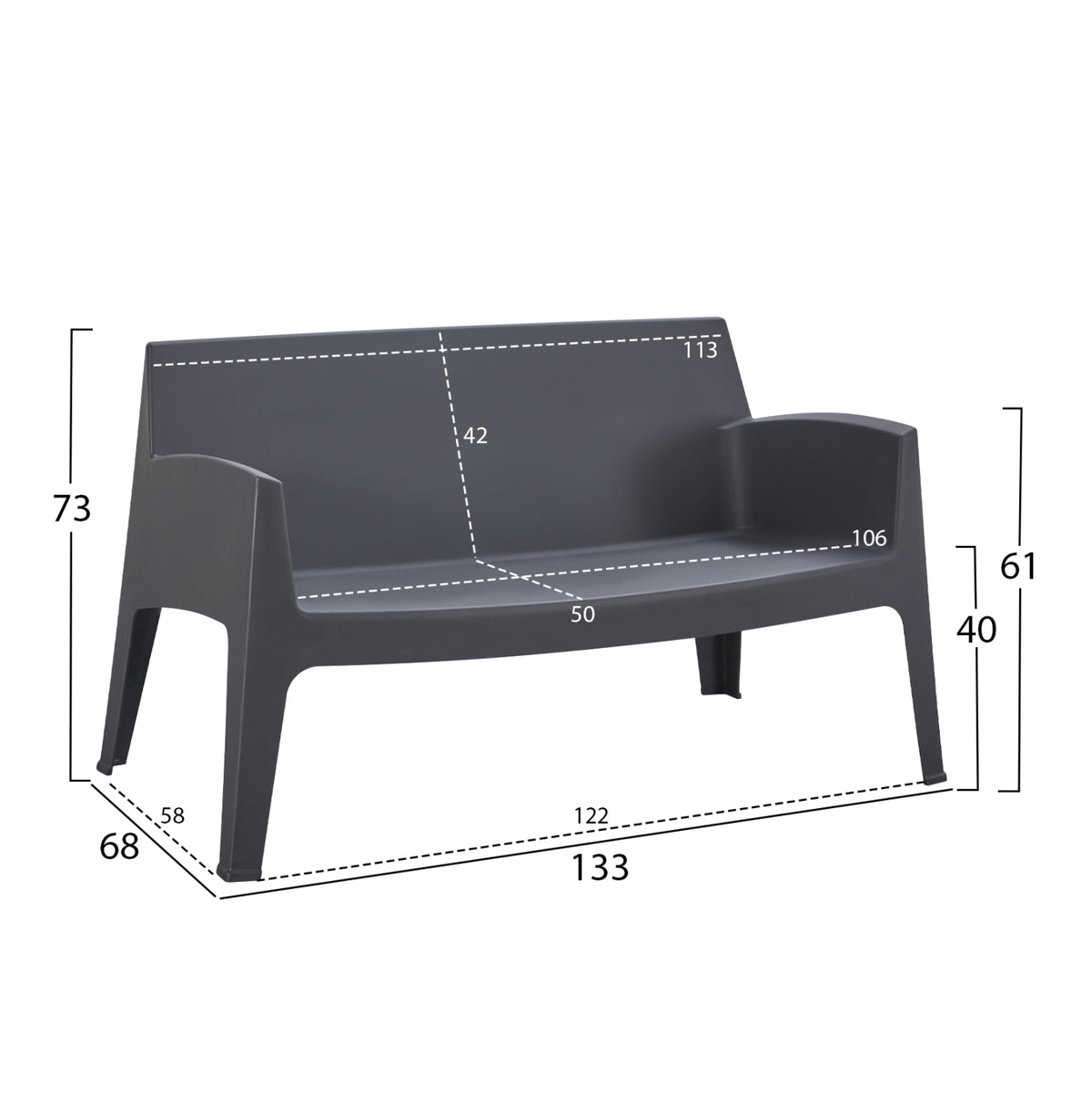 ΚΑΝΑΠΕΣ 2-ΘΕΣΙΟΣ ΠΟΛΥΠΡΟΠΥΛΕΝΙΟΥ SLEEK HM6366.10 ΧΡΩΜΑ ΓΚΡΙ 133x68x73Υεκ.