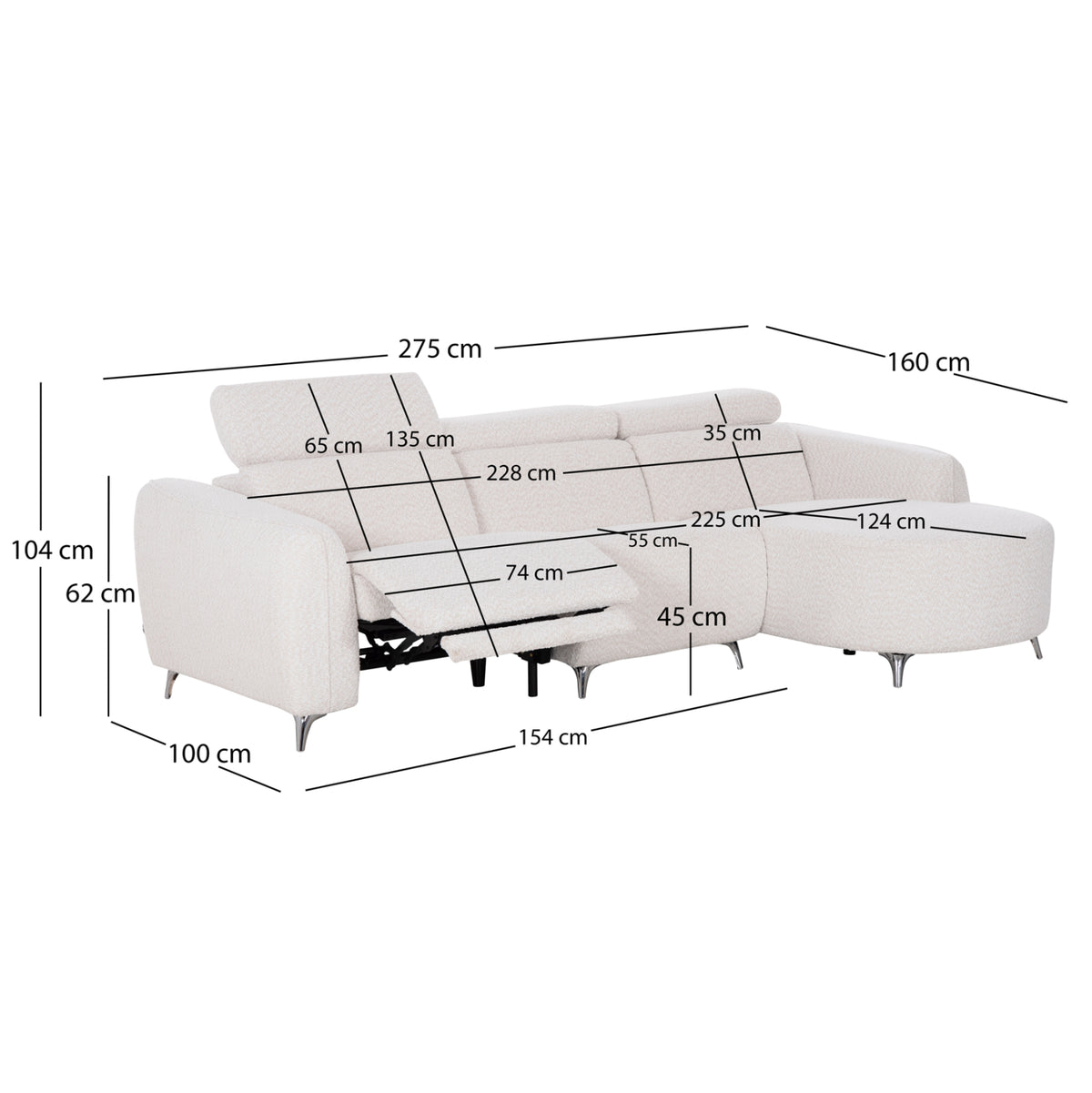 ΚΑΝΑΠΕΣ ΔΕΞΙΑ ΓΩΝΙΑ 3Θ ΜΕ RECLINE VALENTE HM3317.02R ΜΠΕΖ ΥΦΑΣΜΑ 275x160x104Yεκ