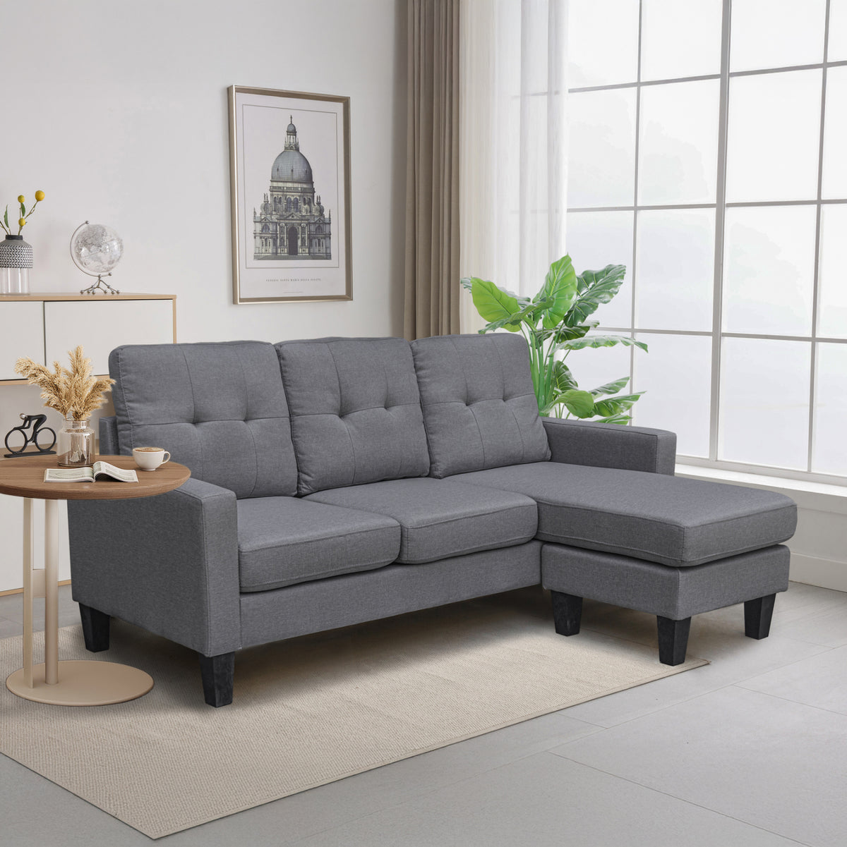 ΚΑΝΑΠΕΣ ΓΩΝΙΑ ΑΝΑΣΤΡΕΨΙΜΗ MEGGY HM3297.01 ΓΚΡΙ ΥΦΑΣΜΑ 184,5x129x86Yεκ.