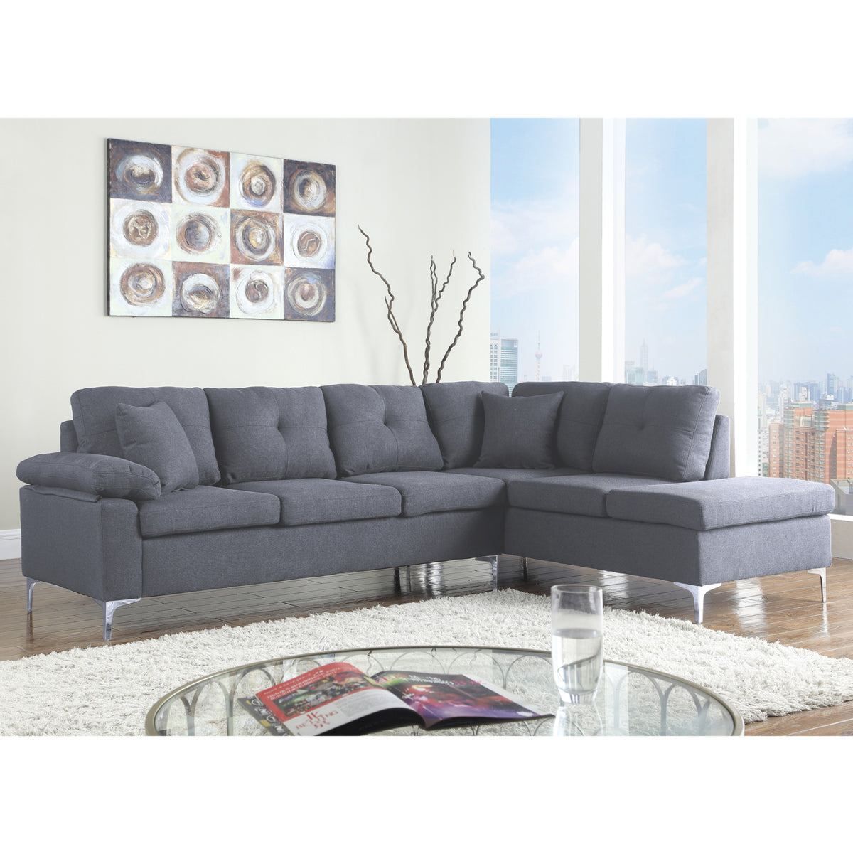 ΚΑΝΑΠΕΣ ΓΩΝΙΑ ΔΕΞΙΑ ZAILA HM3087R ΥΦΑΣΜΑ ΓΚΡΙ 282x197x90Y εκ.