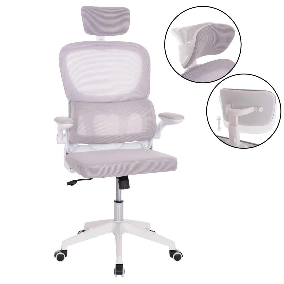 ΚΑΡΕΚΛΑ ΓΡΑΦΕΙΟΥ BASTON HM18236.03 ΓΚΡΙ MESH & ΛΕΥΚΟΣ PP ΣΚΕΛΕΤΟΣ 64x60x127Υεκ.