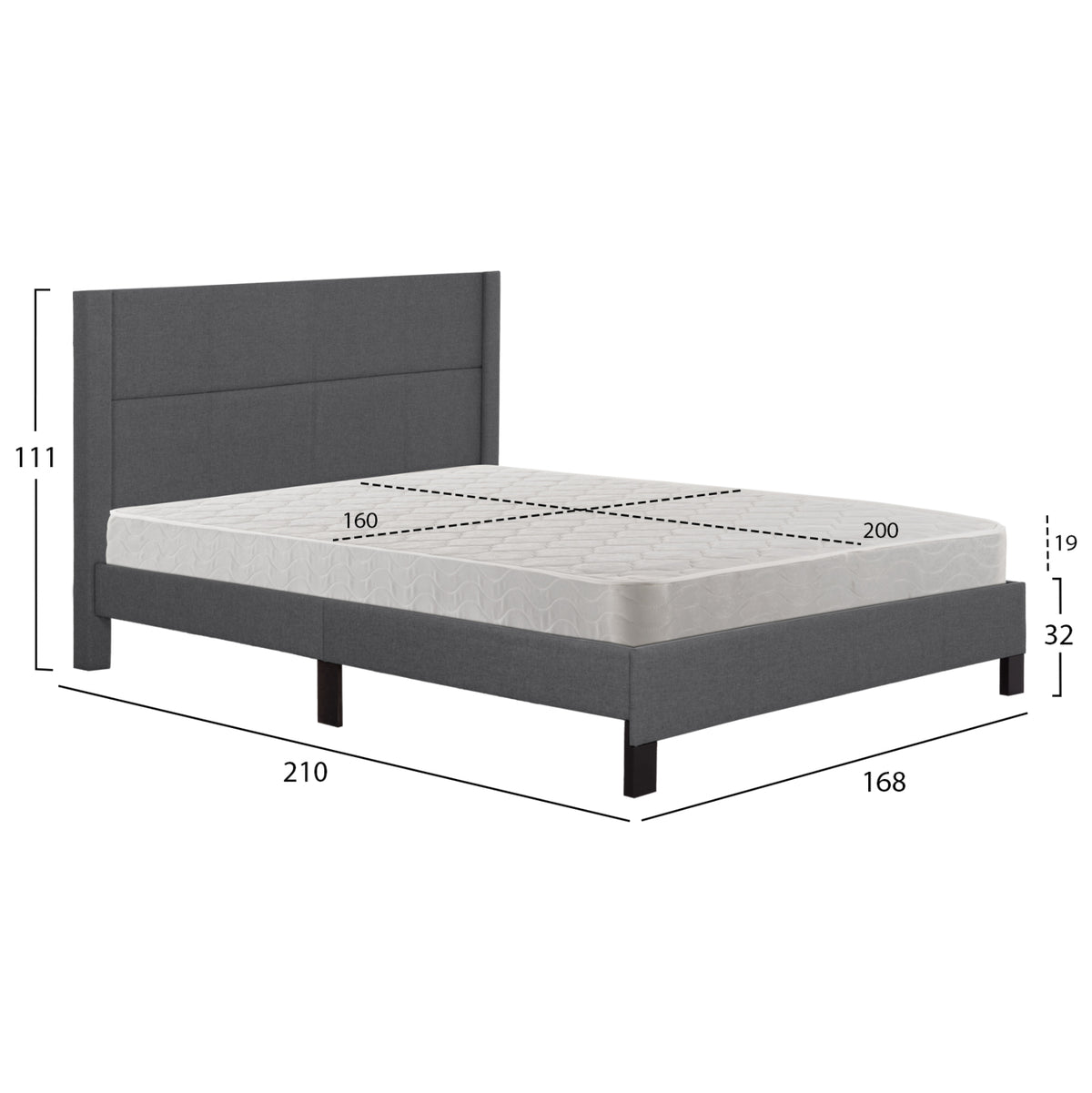 ΚΡΕΒΑΤΙ ΔΙΠΛΟ & ΣΤΡΩΜΑ TRILLOP HM21202.12 ΓΚΡΙ ΥΦΑΣΜΑ--ΓΙΑ 160x200εκ
