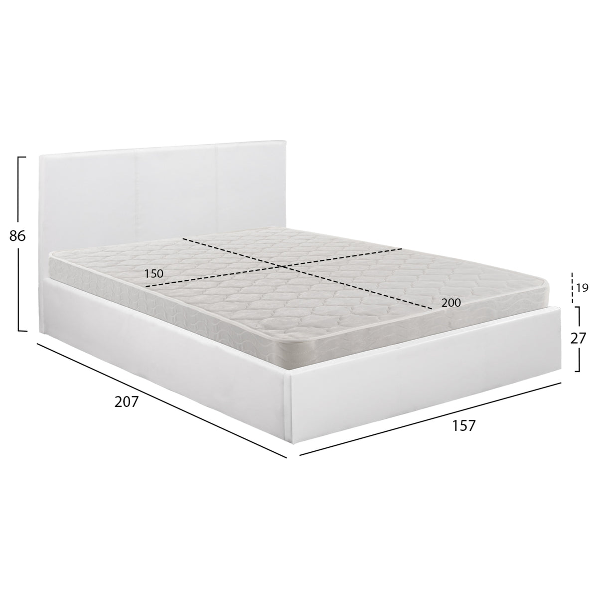 ΚΡΕΒΑΤΙ ΔΙΠΛΟ & ΣΤΡΩΜΑ 150x200εκ BOBBI HM21271.01 ΛΕΥΚΟ PU ΜΕ ΑΠΟΘ.ΧΩΡΟ