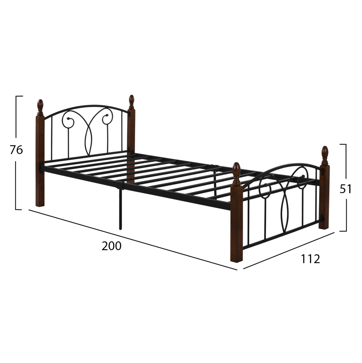 ΚΡΕΒΑΤΙ SUZIE HM600 ΜΕΤΑΛΛΟ RUBBERWOOD ΓΙΑ ΣΤΡΩΜΑ 110Χ190 εκ.