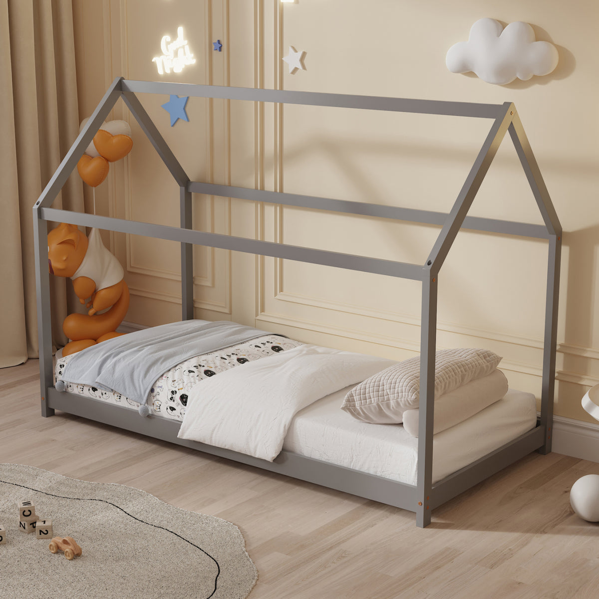 ΚΡΕΒΑΤΙ ΠΑΙΔΙΚΟ PEPE HM677.05 τ.MONTESSORI ΞΥΛΟ ΠΕΥΚΟ ΓΚΡΙ- 190x90εκ