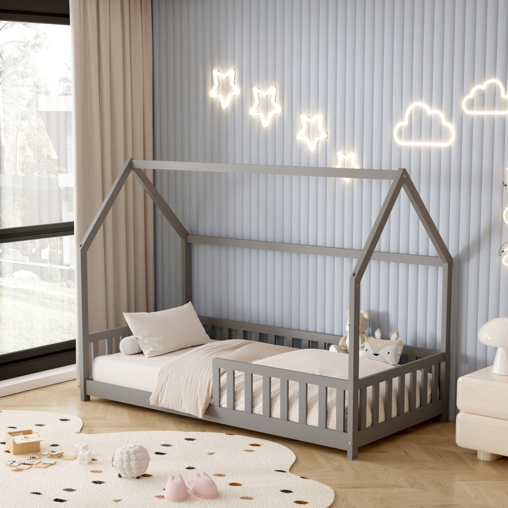 ΚΡΕΒΑΤΙ ΠΑΙΔΙΚΟ ΜΕ ΣΤΡΩΜΑ PHYLLIS HM21304.02 ΞΥΛΟ ΠΕΥΚΟΥ ΣΕ ΓΚΡΙ--ΣΤΡΩΜΑ 90x190εκ