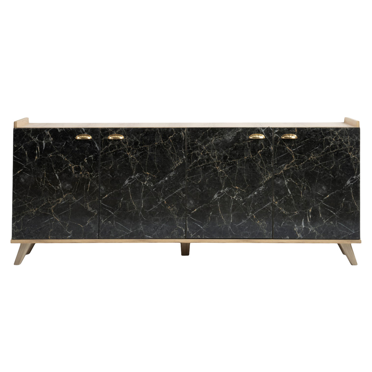 ΜΠΟΥΦΕΣ ΜΕΛΑΜΙΝΗΣ HM9045.01 NATURAL WOOD - ΜΑΥΡΟ ΜΑΡΜΑΡΟ 180x41x77,8Y εκ.