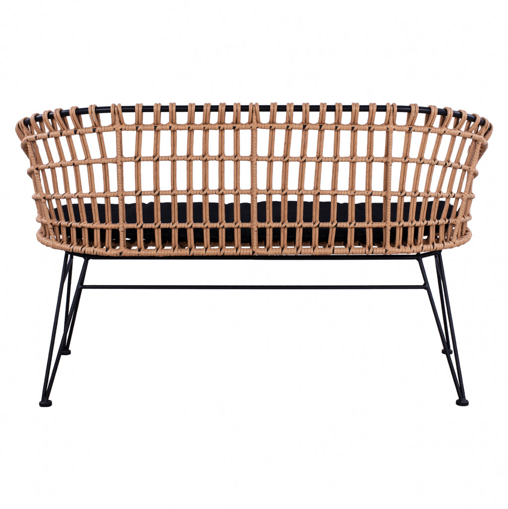 ΠΑΓΚΑΚΙ ΜΕΤΑΛΛΙΚΟ ALLEGRA HM5692 ΜΕ WICKER ΜΑΥΡΟ-ΜΠΕΖ 124x57x77Υ εκ.