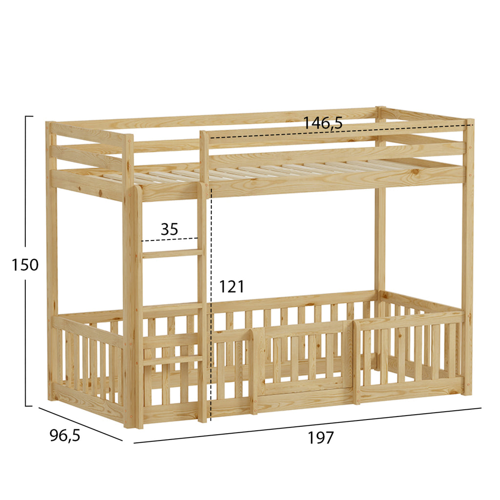 ΠΑΙΔΙΚΗ ΚΟΥΚΕΤΑ τ.MONTESSORI ΜΕ ΠΑΡΚΑΚΙ PLAYKID HM703.01 ΞΥΛΟ ΠΕΥΚΟΥ ΦΥΣΙΚΟ ΓΙΑ 190x90εκ