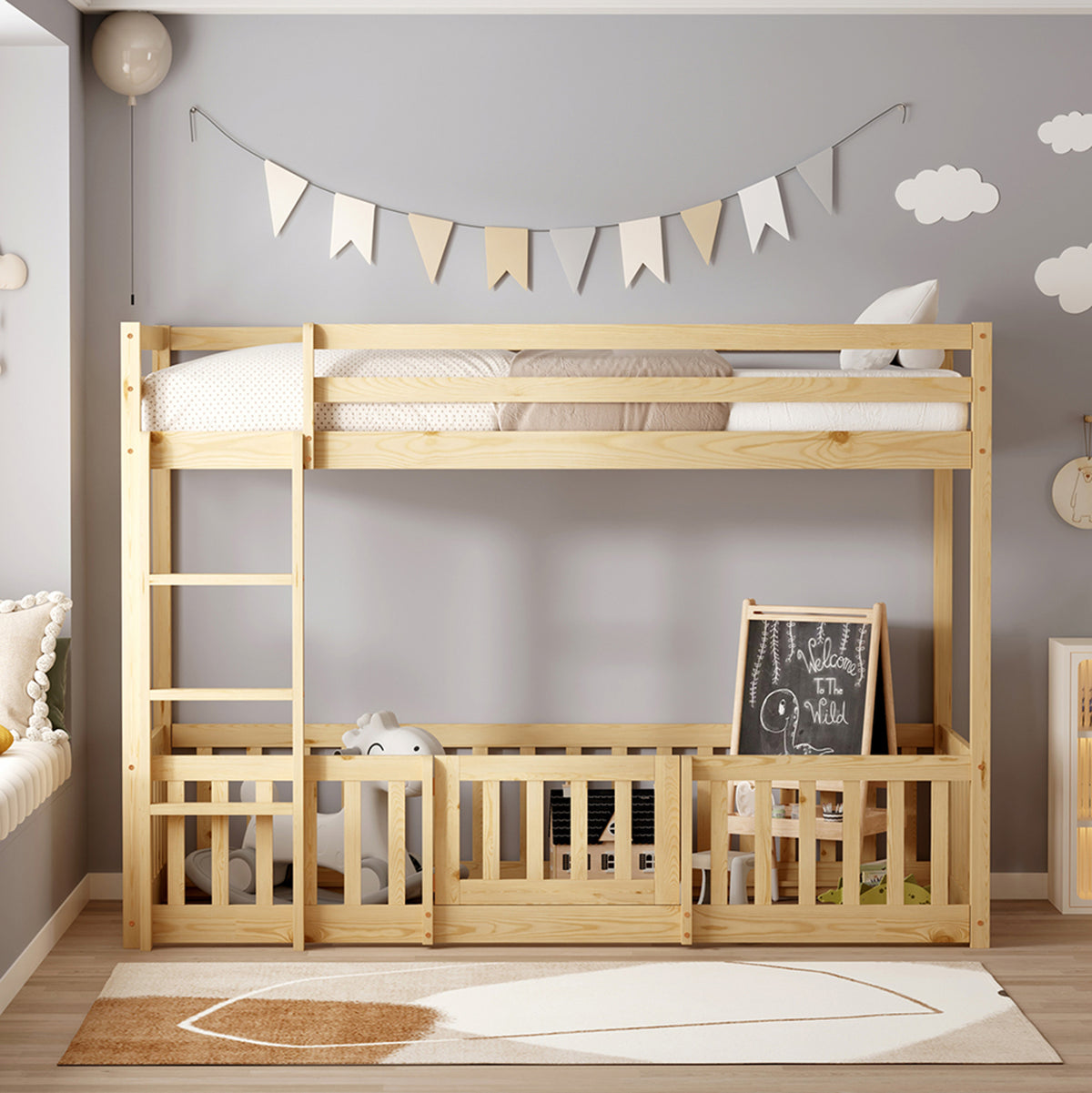 ΠΑΙΔΙΚΗ ΚΟΥΚΕΤΑ τ.MONTESSORI ΜΕ ΠΑΡΚΑΚΙ PLAYKID HM703.01 ΞΥΛΟ ΠΕΥΚΟΥ ΦΥΣΙΚΟ ΓΙΑ 190x90εκ