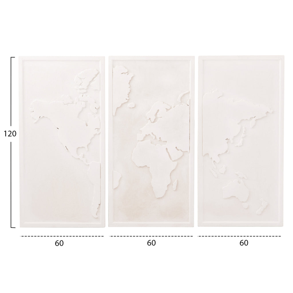 ΠΙΝΑΚΑΣ 3-ΠΤΥΧΟΣ WORLD MAP SANTORINI HM4504 MDF ΣΕ ΥΠΟΛΕΥΚΟ ΧΡΩΜΑ 180x4(πάχος)x120Υεκ.