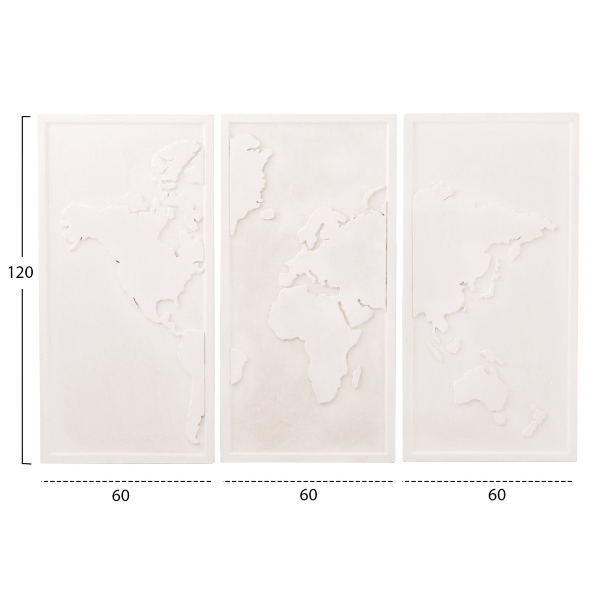 ΠΙΝΑΚΑΣ 3-ΠΤΥΧΟΣ WORLD MAP SANTORINI HM4504 MDF ΣΕ ΥΠΟΛΕΥΚΟ ΧΡΩΜΑ 180x4(πάχος)x120Υεκ.