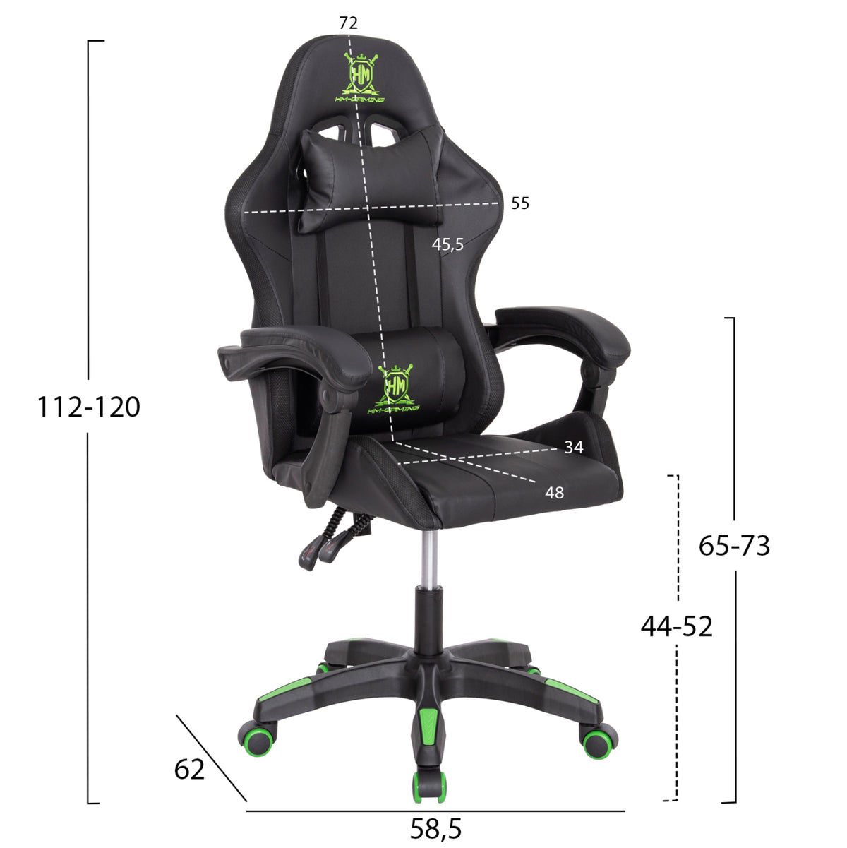 ΠΟΛΥΘΡΟΝΑ GAMING DARREN HM1203.03 ΜΑΥΡΟ-ΠΡΑΣΙΝΟ PVC 58.5x100x120Υεκ.
