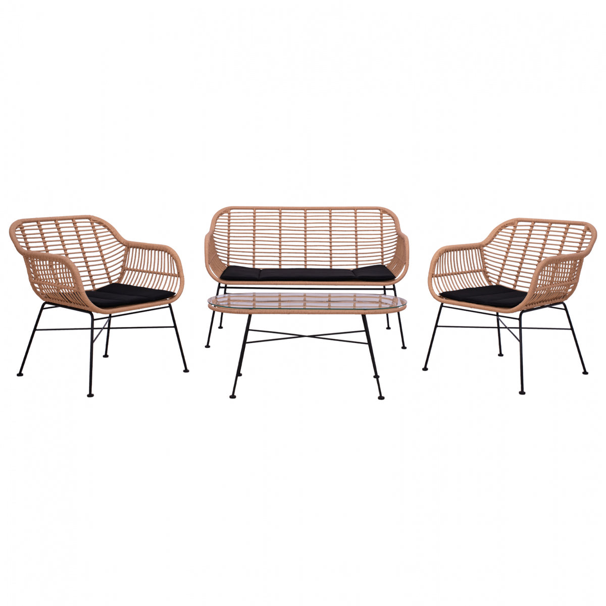 ΣΕΤ ΣΑΛΟΝΙ 4ΤΜΧ ALLEGRA HM5460 ΜΕΤΑΛΛΟ & WICKER ΣΕ ΜΠΕΖ ΧΡΩΜΑ