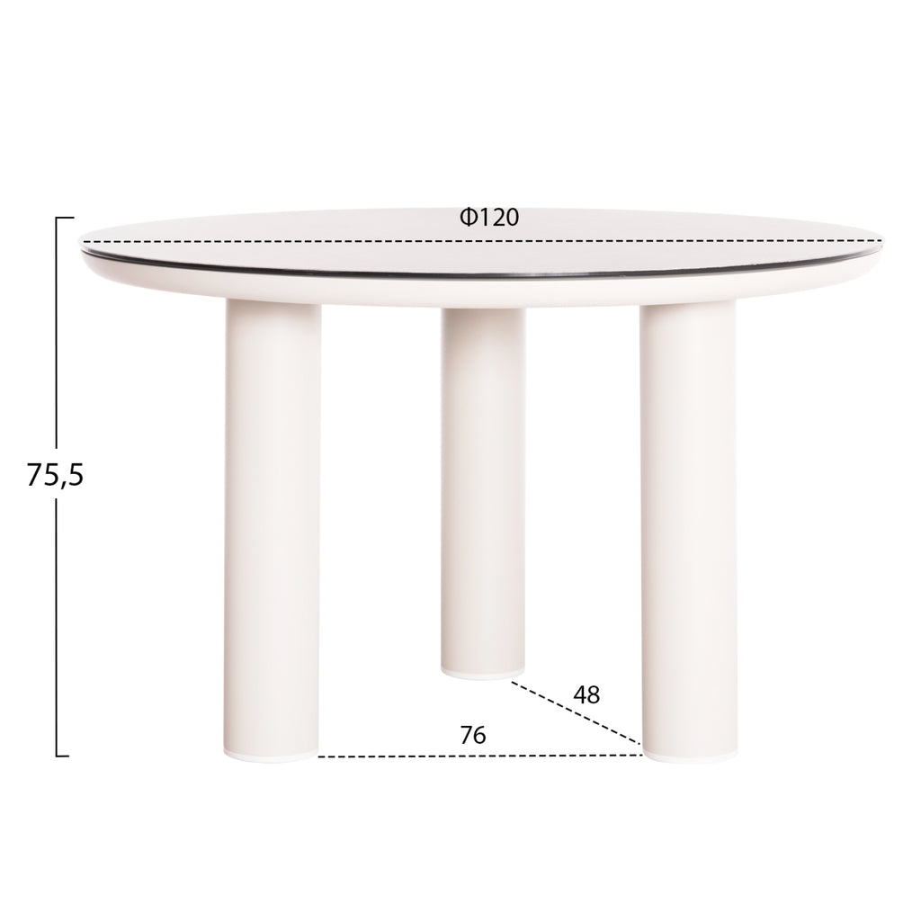 ΤΡΑΠΕΖΙ ΑΛΟΥΜΙΝΙΟΥ DOSUN HM6201.02 ΚΡΕΜ ΣΚΕΛΕΤΟΣ-3D PRINT ΓΥΑΛΙ-ΚΕΡΑΜΙΚΟ LOOK Φ120εκ