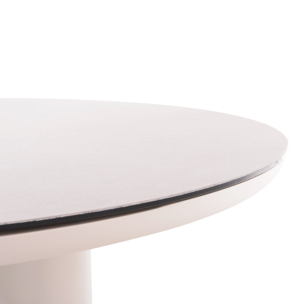 ΤΡΑΠΕΖΙ ΑΛΟΥΜΙΝΙΟΥ DOSUN HM6201.02 ΚΡΕΜ ΣΚΕΛΕΤΟΣ-3D PRINT ΓΥΑΛΙ-ΚΕΡΑΜΙΚΟ LOOK Φ120εκ