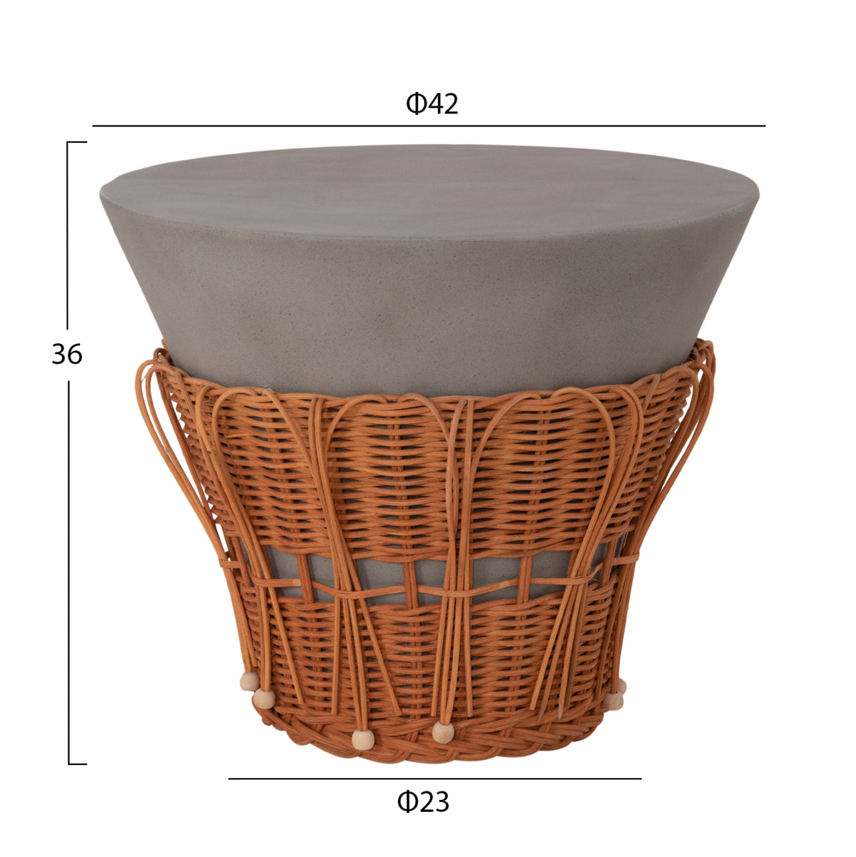 ΤΡΑΠΕΖΙ ΒΟΗΘΗΤΙΚΟ PERRAL HM18164.03S FIBER CEMENT ΓΚΡΙ-ΦΥΣΙΚΟ RATTAN--Φ42x36Υεκ